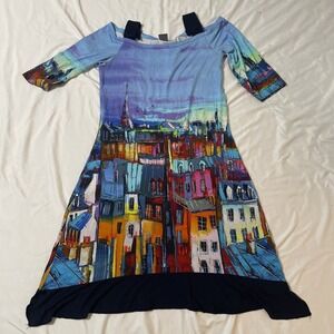Simply ART Dolcezza‎ Cityscape Print Dress, Stretch Material Sz S